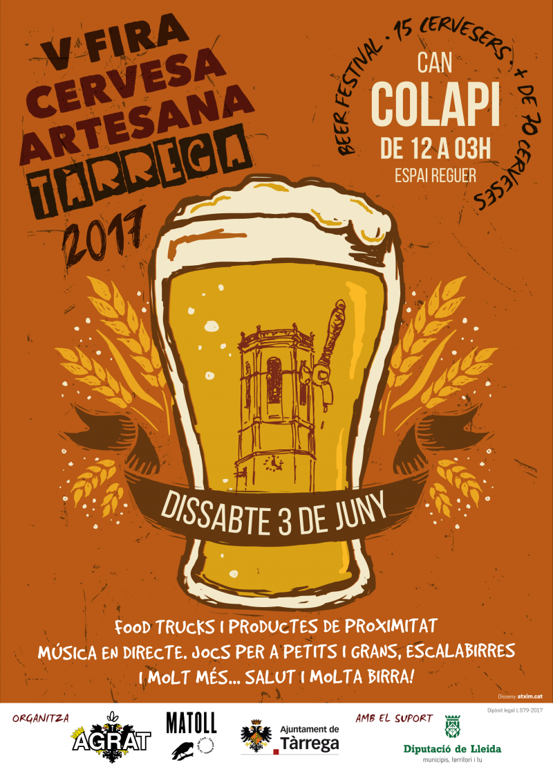 La 5a Fira de la Cervesa Artesana de Tàrrega se celebrarà el 3 de juny guanyant espai i traslladant-se a Can Colapi