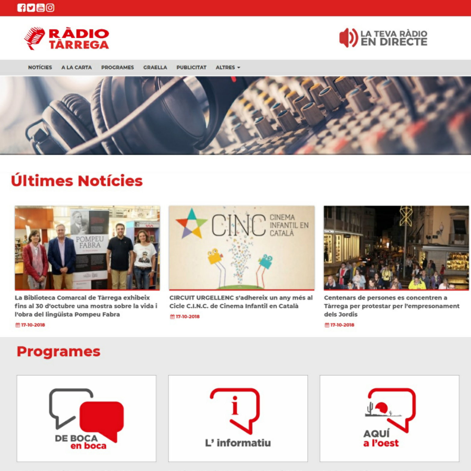 El portal web de l’emissora municipal Ràdio Tàrrega (92.3 FM) renova la seva imatge i continguts