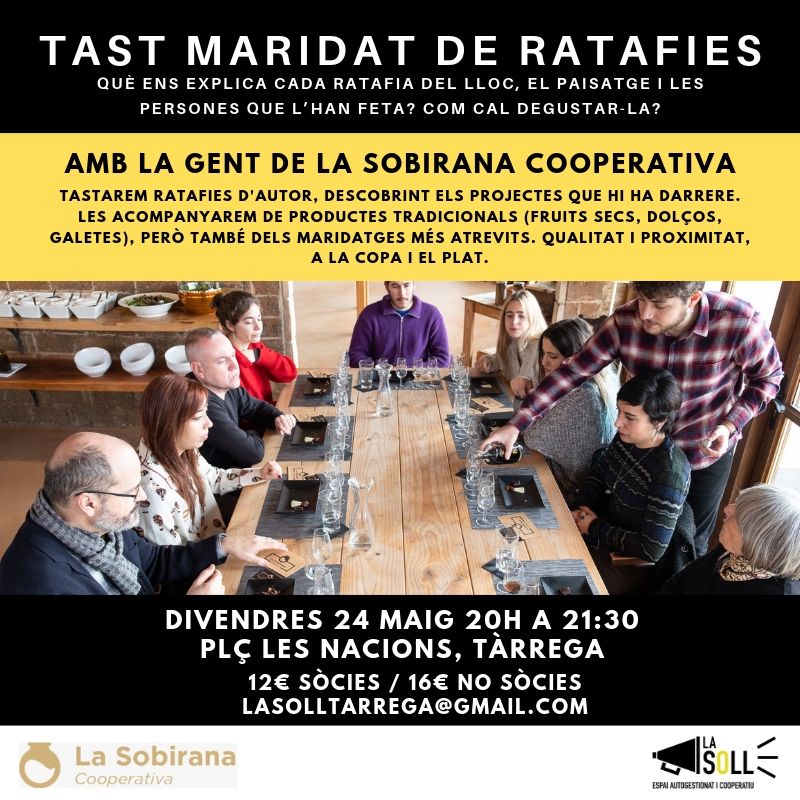 La Soll organitza un Tast de Ratafies a càrrec de La Sobriana Cooperativa aquest divendres