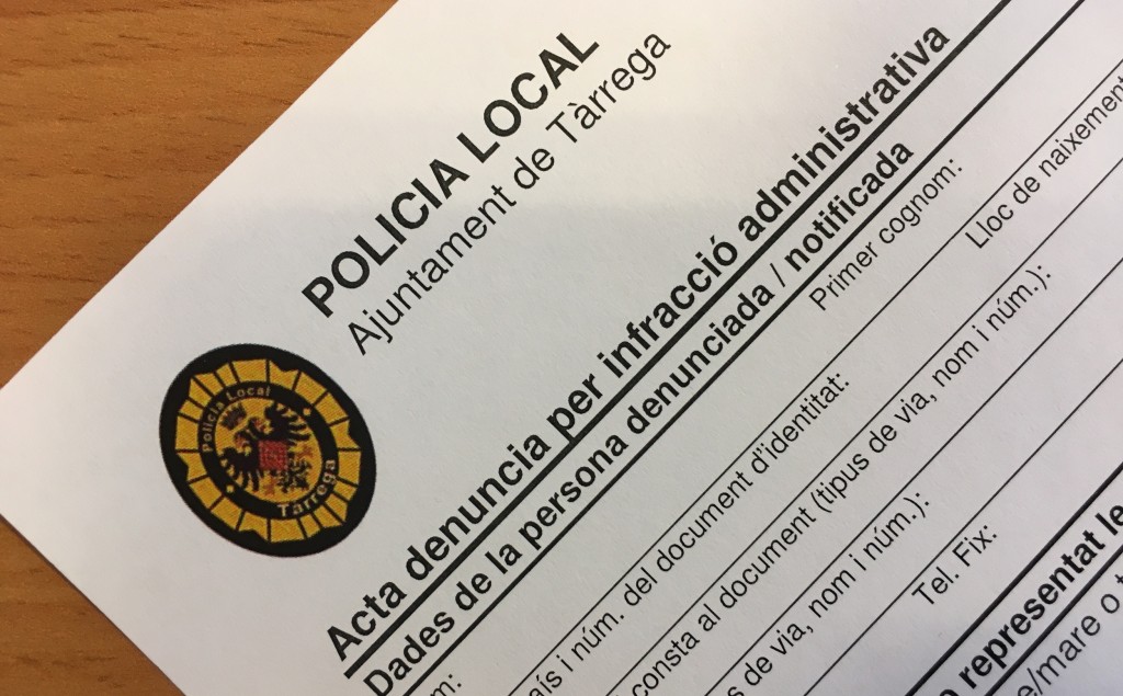 IMATGE D'ARXIU · Formulari de denúncia de la Policia Local de Tàrrega