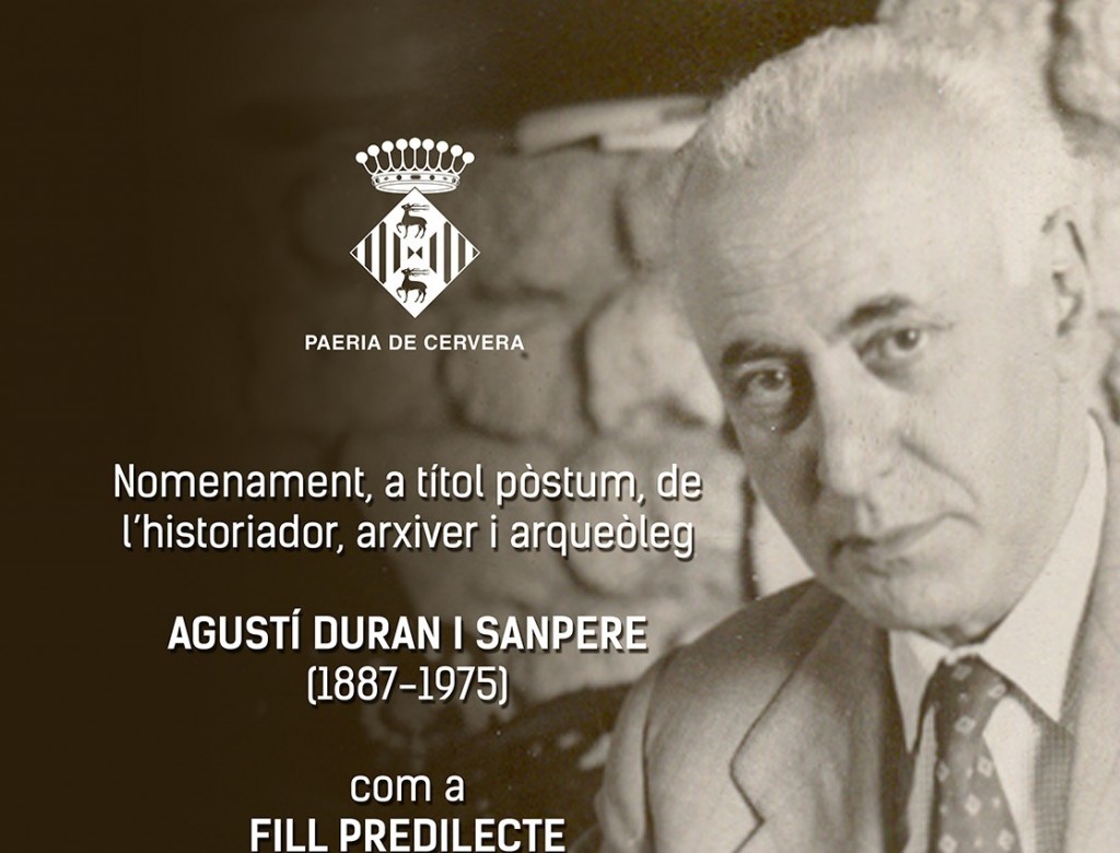 cartell nomenament fill predilecte Agustí Duran i Sanpere