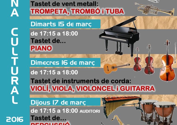 Tastets d’instruments, avui dimecres i demà dijous a la Setmana Cultural de l’Escola Municipal de Música de Tàrrega