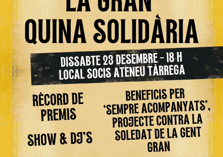 La Soll organitza la Gran Quina Solidària dissabte 23 de desembre al Local de Socis de l’Ateneu